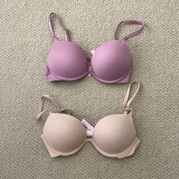 Victoria’s Secret PINK Bra Bundle 32C Wear Everywhere Push Up T-Shirt Plunge - Picture 1 of 9